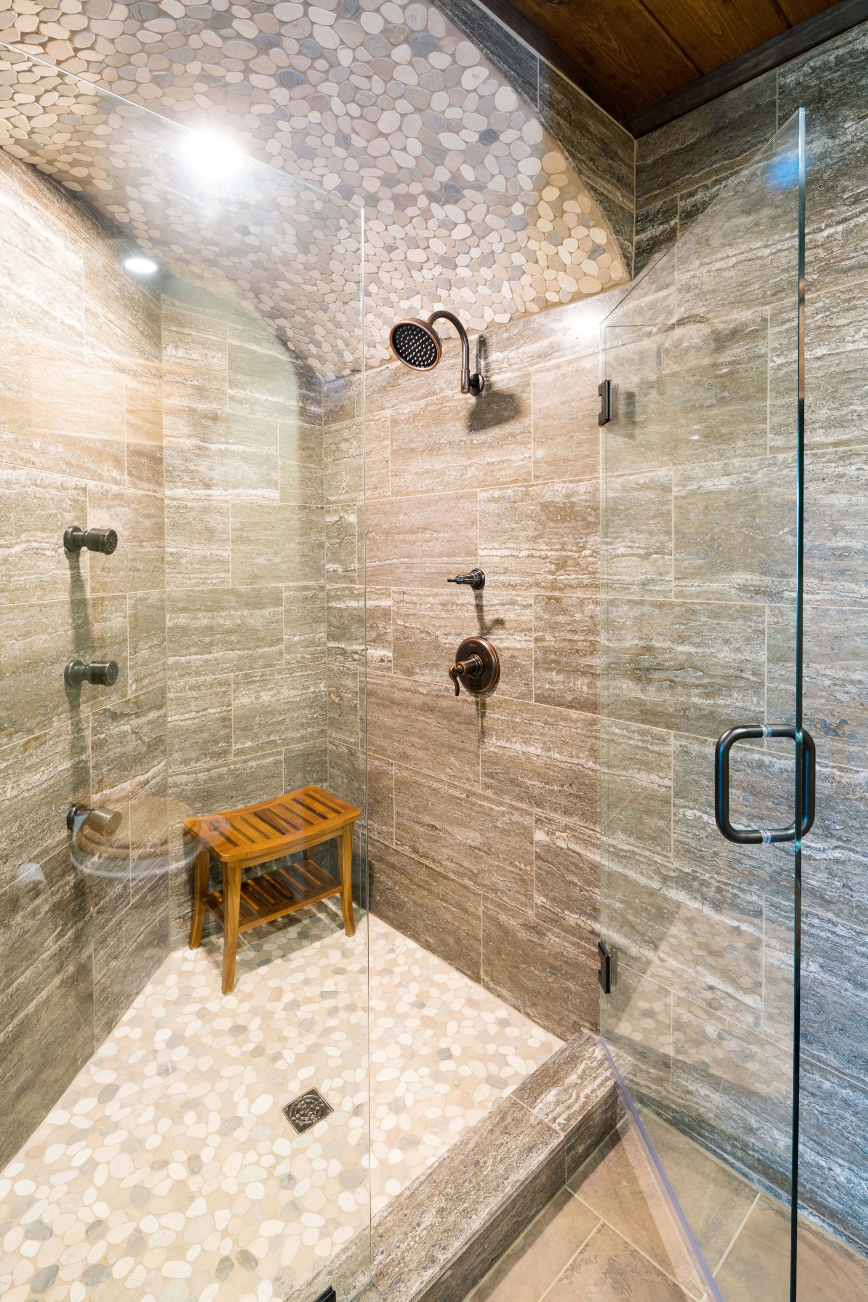 beautiful shower with a glass door